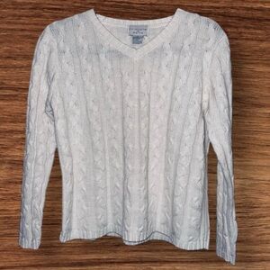 Vintage 80’s/90’s Women’s Cozy White Cable Knit V-Neck Pullover Sweater - Size S